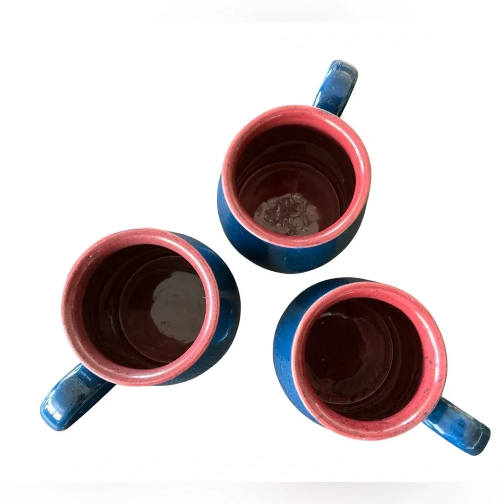 Vintage Colours By Alexander Julian Coffee Mugs Set of 3 Speckled Blue & Maroon